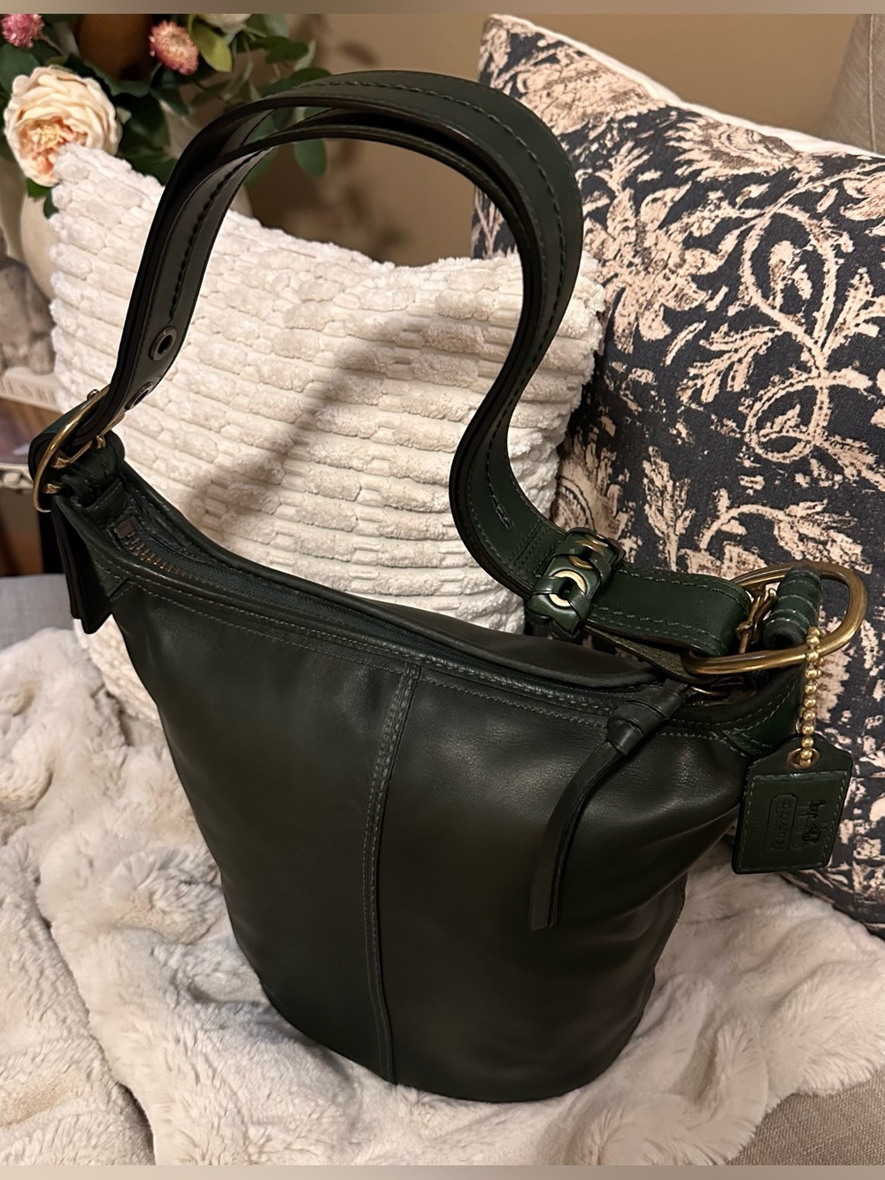 Vintage 2007 Coach Bleecker Tattersall Duffle Bucket Bag | Bottle Green - Picture 8 of 16